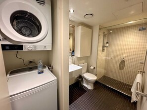 Ducha, secador de pelo y toallas