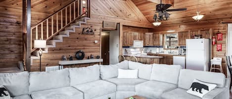 Cabin, Multiple Beds, Balcony, Mountain View | Living area | TV, fireplace