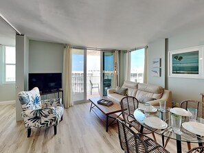 Condo, 1 King Bed with Sofa bed, Balcony, Ocean View (#907A - No Pets) | Living area - Estero Beach & Tennis by Distinctive Beach Rentals (Fort Myers Beach)