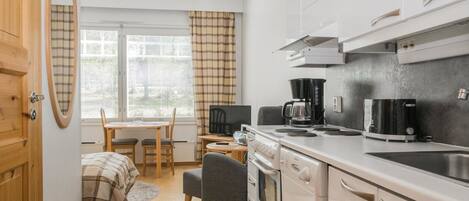 Fridge, microwave, dishwasher, toaster