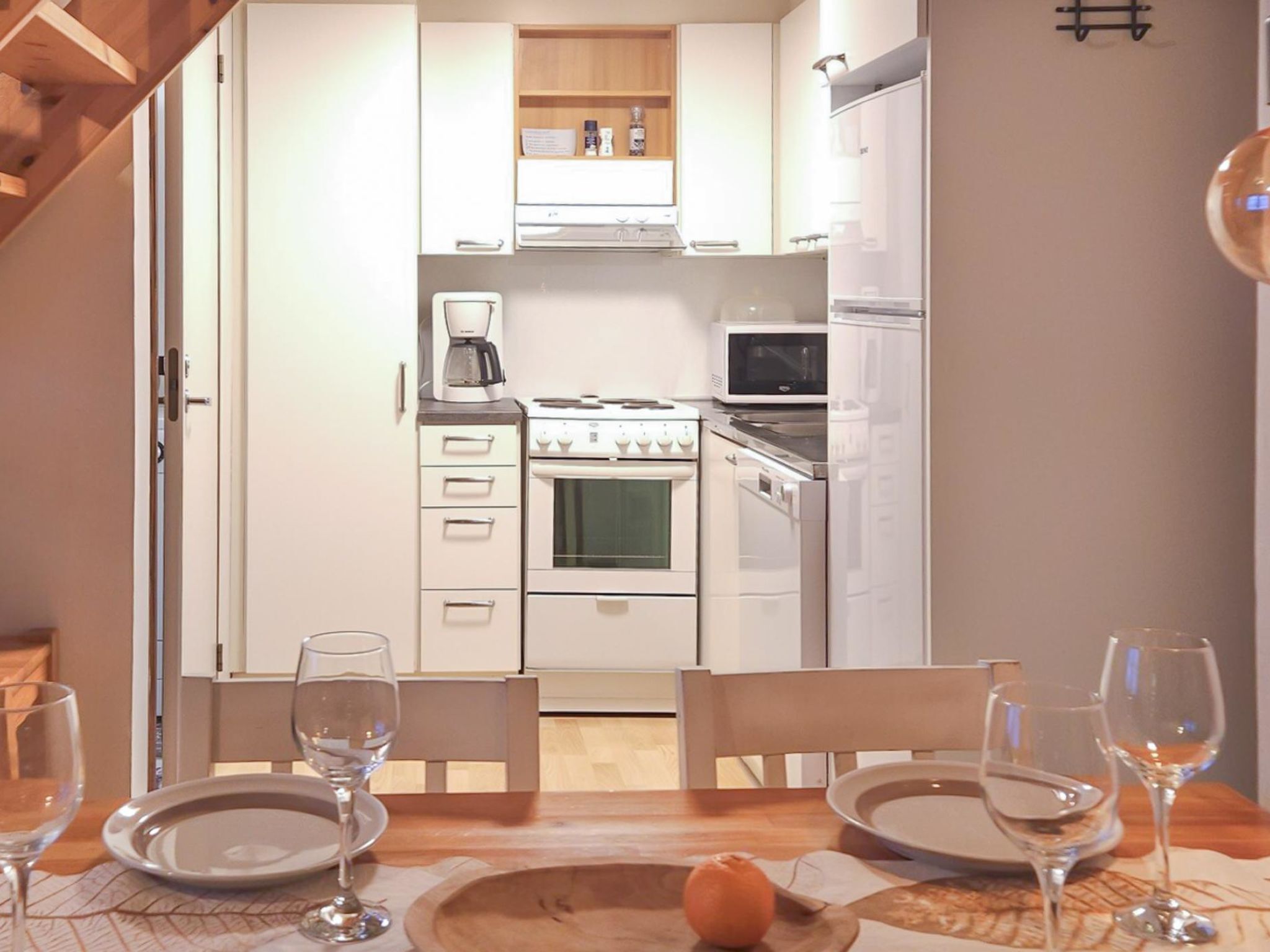 Fridge, dishwasher, toaster, cookware/dishes/utensils