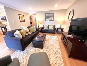 TV, fireplace - Park Place Pine Condo • Walk to Main St. • Near Snowflake Lift • Hot Tubs+Pool (Breckenridge)