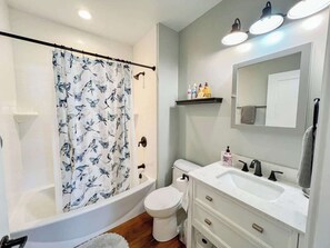 Shower, eco-friendly toiletries, hair dryer, towels - Bluebird Bungalow- In Town- Pet Friendly- (Red Lodge)
