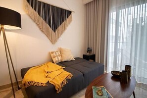 豪華公寓, 1 張特大雙人床和 1 張沙發床, 可使用泳池 | 起居區