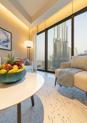 Luxury Apartment, 2 Bedrooms, Non Smoking, City View | Living area | 55-inch Smart TV with cable channels, Netflix, streaming services