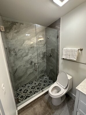 Ducha, toallas, jabón, papel higiénico