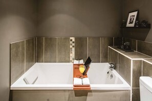 Apartment | Bathroom | Separate tub and shower, deep soaking tub, hair dryer, towels