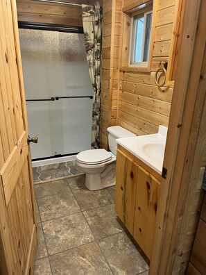 Shower, towels, soap, shampoo