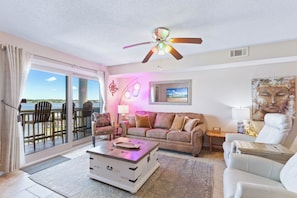 Signature Condo, 2 Bedrooms, Balcony, Beach View | Living room | 75-inch Smart TV with cable channels - Summer House West C201 (Gulf Shores)