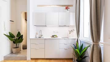 Een koelkast, een kookplaat, een koffiezetapparaat/waterkoker