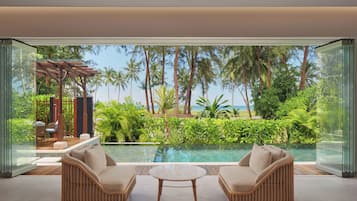 Villa, 1 Bedroom, Oceanfront | Premium bedding, minibar, in-room safe, desk