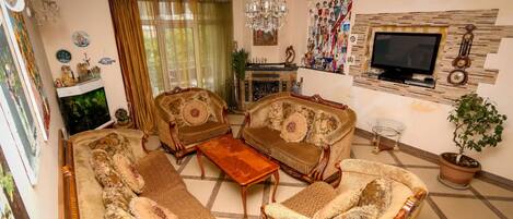 Smart TV, fireplace, DVD player