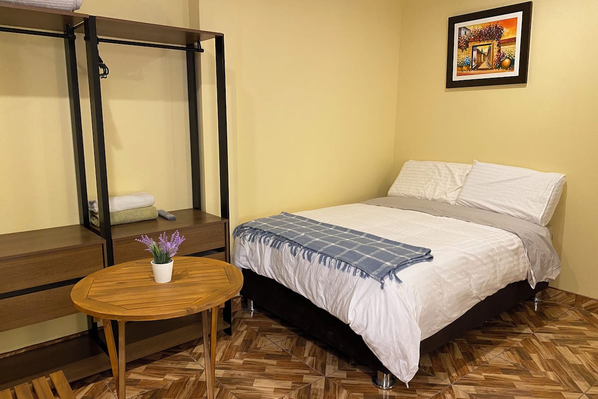 ベーシック ダブルルーム ダブルベッド 1 台 専用バスルーム | 客室ごとに異なるインテリア、ノートパソコン用作業スペース、遮光カーテン、防音設備