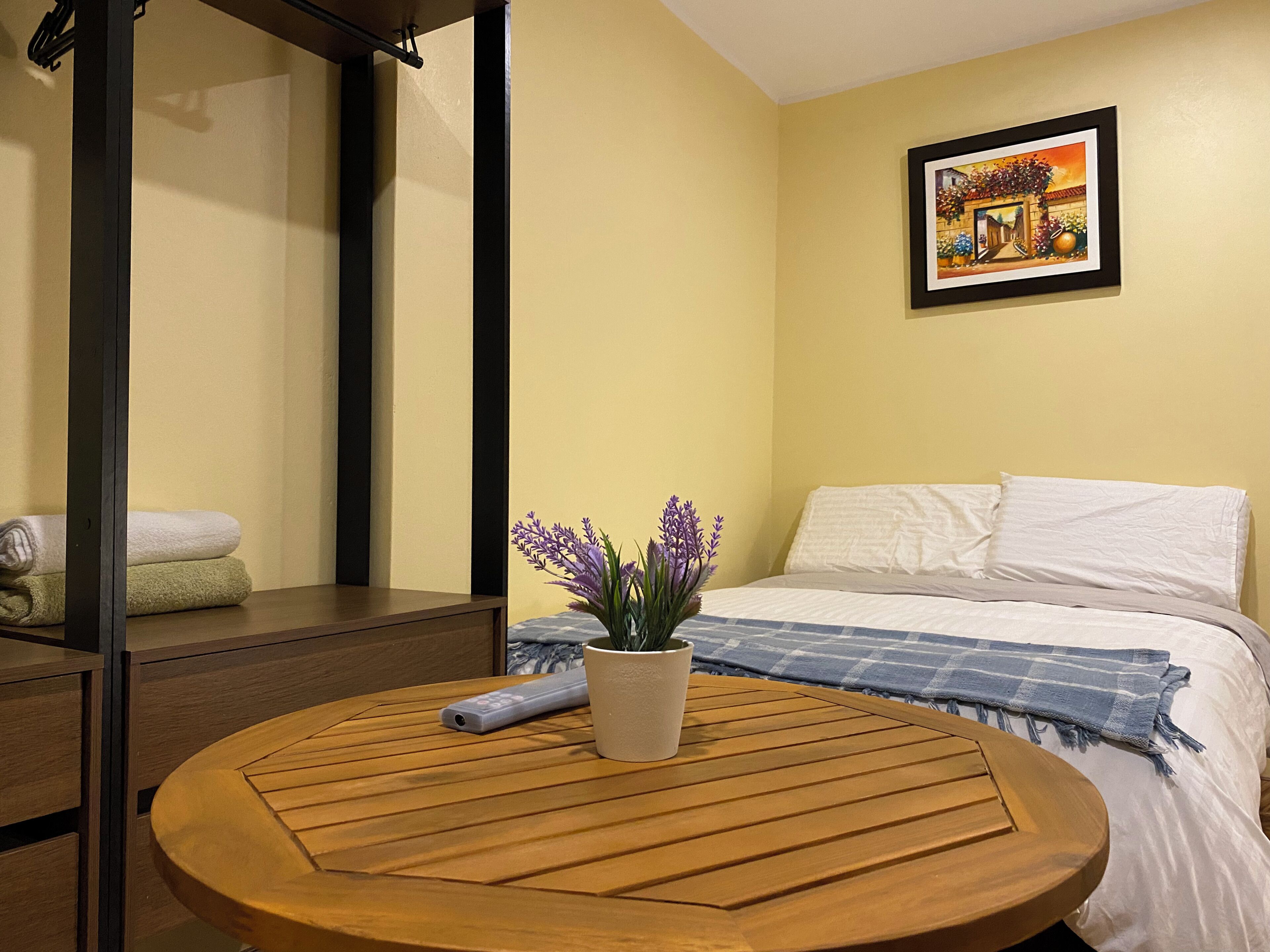 Individually furnished, desk, laptop workspace, blackout drapes