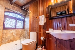 Dusche, Haartrockner, Handtücher, Seife