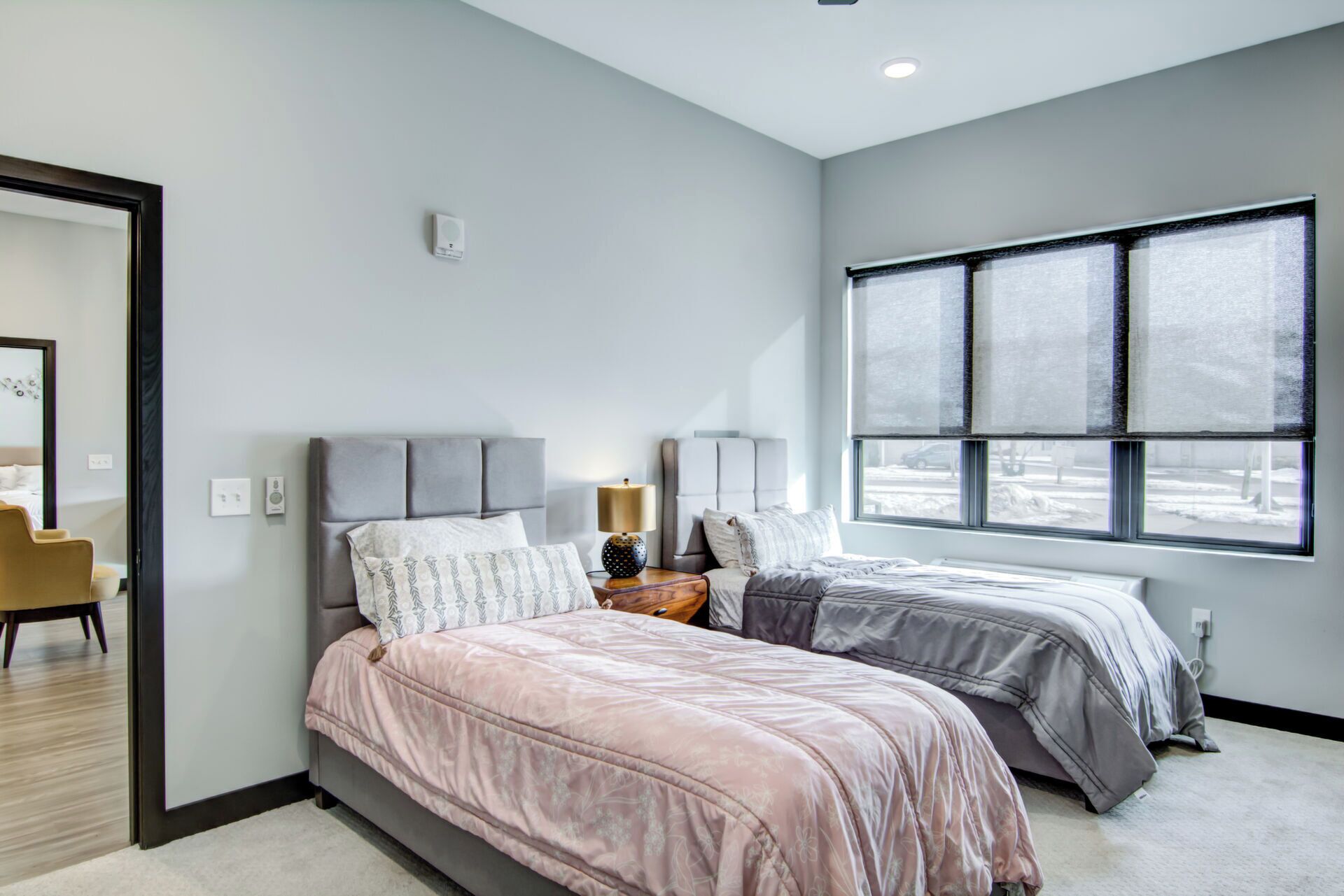 Down comforters, memory foam beds, desk, laptop workspace