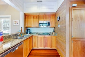 Fridge, microwave, dishwasher, coffee/tea maker