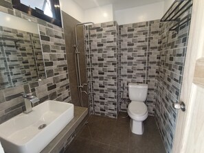 Quarto premium | Banheiro | Chuveiro, bidê, toalhas de banho 