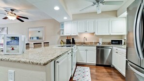 Fridge, microwave, oven, dishwasher