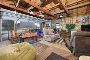 TV, fireplace, video games, table football - The Lighthouse: Large home close to downtown with a hot tub & game room! (South Haven)