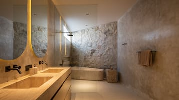 Deluxe Villa, 4 Bedrooms, Private Pool, Ocean View | Bathroom | Rainfall showerhead, hair dryer, towels, soap