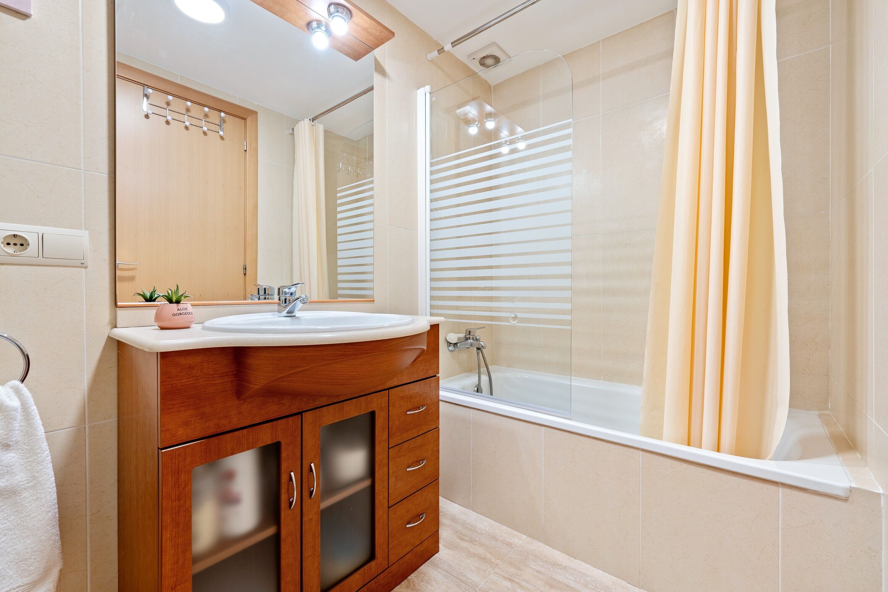 Douche, articles de toilette (gratuits), séchoir à cheveux