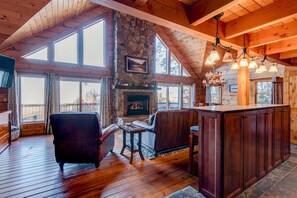 Interior - Up Here In the Mountains - Luxury Cabin in Newland with Views, Hot Tub, & Pool Table! (Newland)
