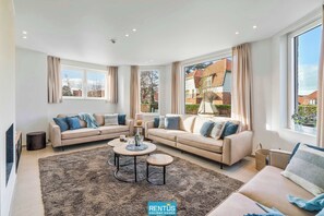 Télévision, cheminée, espaces bureaux