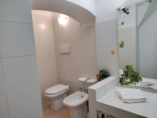 Umweltfreundliche Kosmetikartikel, Haartrockner, Bidet, Handtücher