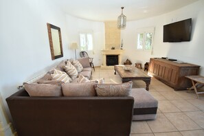 TV, fireplace