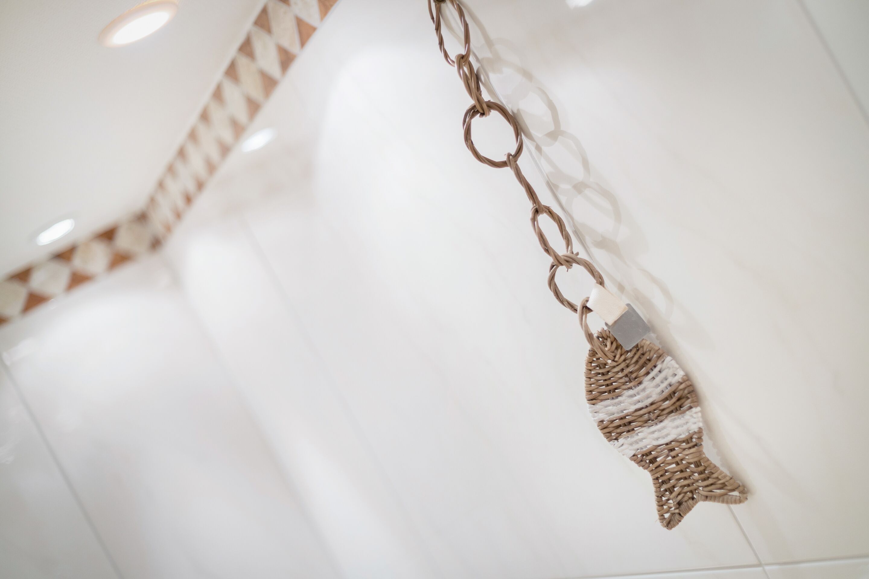 A hanging decorative item with a star-shaped design.