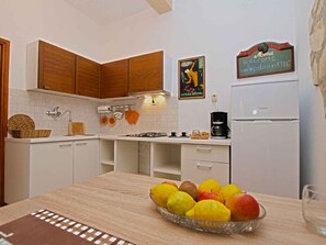 Fridge, stovetop, cookware/dishes/utensils