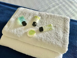 淋浴设施、吹风机、毛巾、肥皂