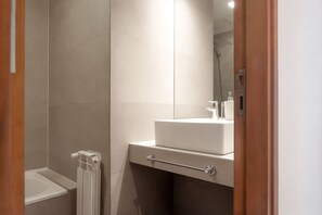 Hair dryer, bidet, towels, soap
