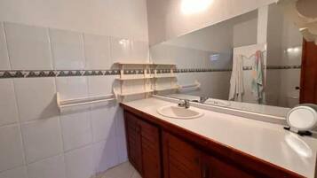 Hair dryer, soap, toilet paper