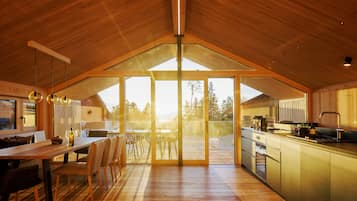 46-inch flat-screen TV with digital channels, Netflix, MP3 dock