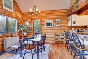 Dining - Handcrafted Log Home Near Sugarbush & Mad River Glen • Walk to Blueberry Lake (Warren)