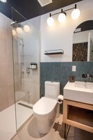 Secador de pelo, toallas, jabón, shampoo