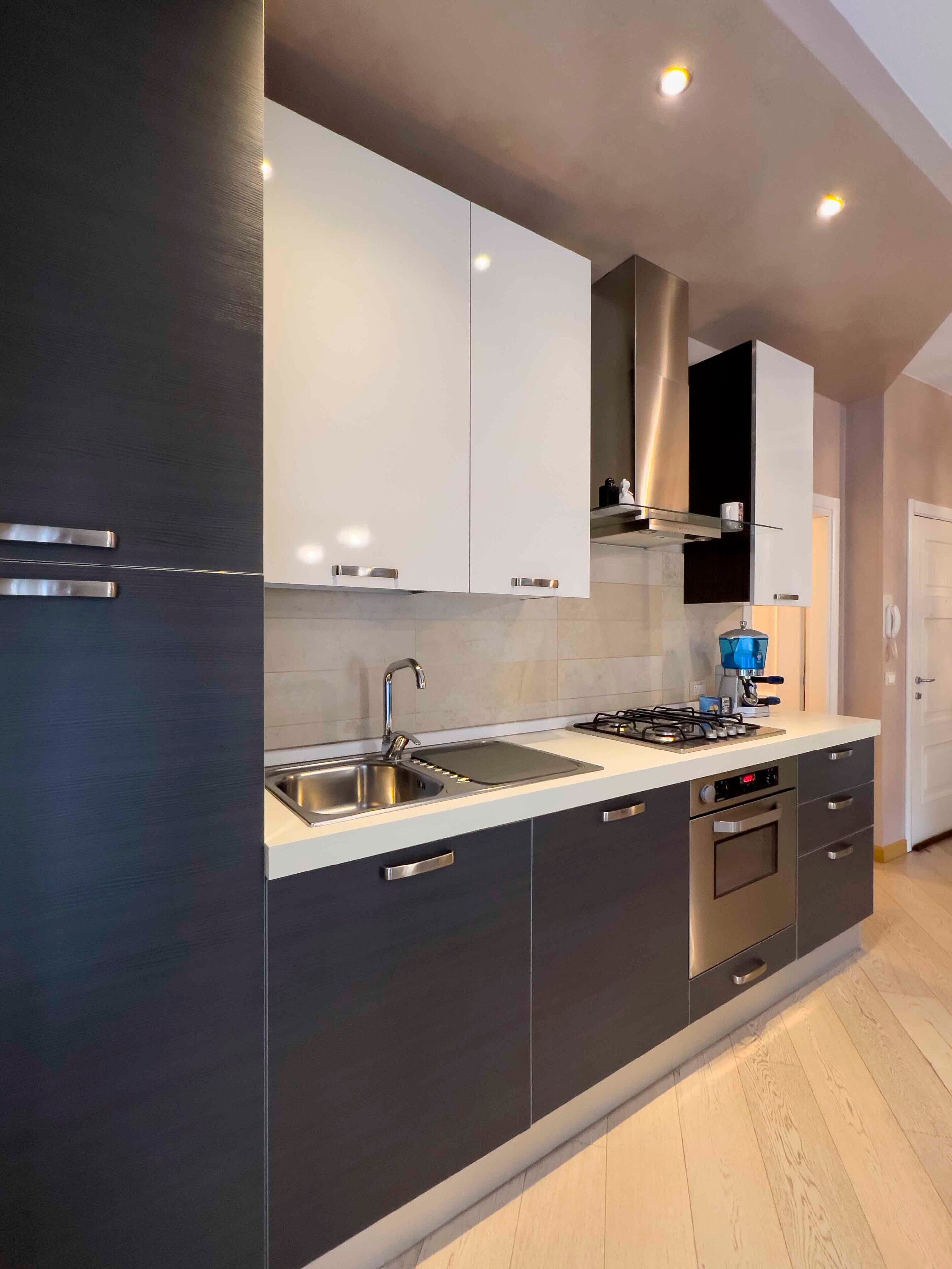 Frigorifero, piano cottura, lavastoviglie, macchina per tè/caffè