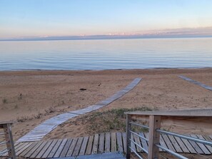 On the beach, sun loungers, beach towels