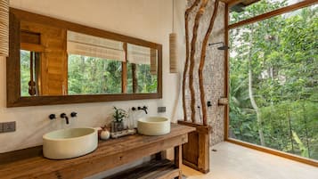 Design Villa, 1 Bedroom, Private Pool | Bathroom | Shower, rainfall showerhead, hair dryer, bathrobes