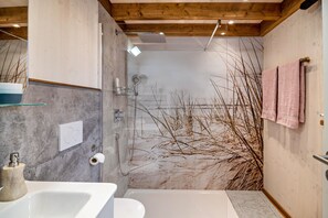 Shower, hair dryer, towels - Holiday Home 'Vroni' with Private Terrace, Private Garden, Whirlpool and Wi-Fi (Ebersbach-Musbach)