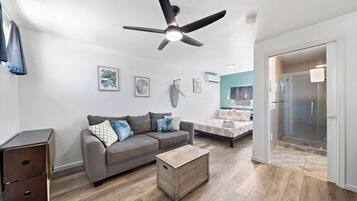 1 habitación, escritorio, tabla de planchar con plancha y cuna de viaje