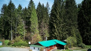 A cabin with a green roof, surrounded by dense forest. - Chaloupka U lesa by Interhome (Harrachov)
