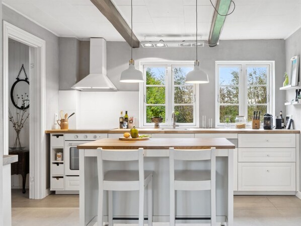 Fridge, dishwasher, cookware/dishes/utensils