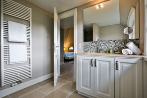 Hair dryer, towels, soap