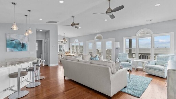 Living area - Ocean View! Pool, Waterslide, Elevator & Firepit (Oak Island)