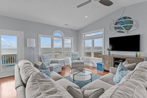 TV, offices - Ocean View! Pool, Waterslide, Elevator & Firepit (Oak Island)