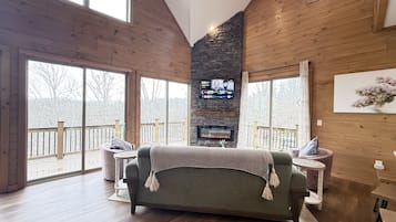 TV, fireplace, table football