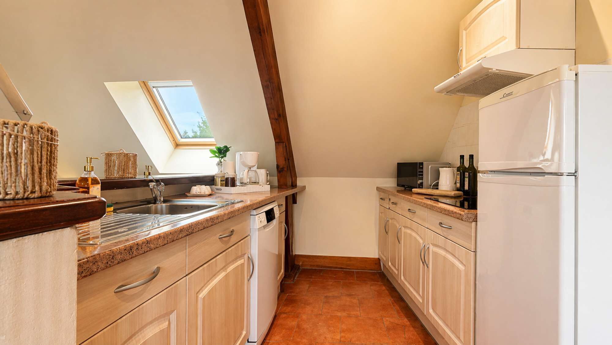 Réfrigérateur, micro-ondes, plaque de cuisson, lave-vaisselle